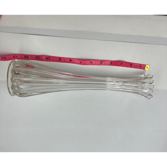 Vintage Clear Glass Swung Stretch Vase Ribbed Ruffled Tear Drop Top MidCentury - Picture 8 of 8